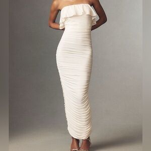 RONNY KOBO DOMINICA STRAPLESS RUFFLED RUCHED STRETCH JERSEY MAXI DRESS